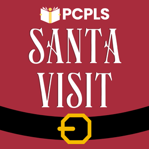 Text: PCPLS Santa Visit, white text on a red background with a black belt across the bottom of the image