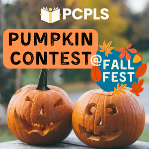 Text: PCPLS Pumpkin Contest @ Fall Fest, photo of carved pumpkins